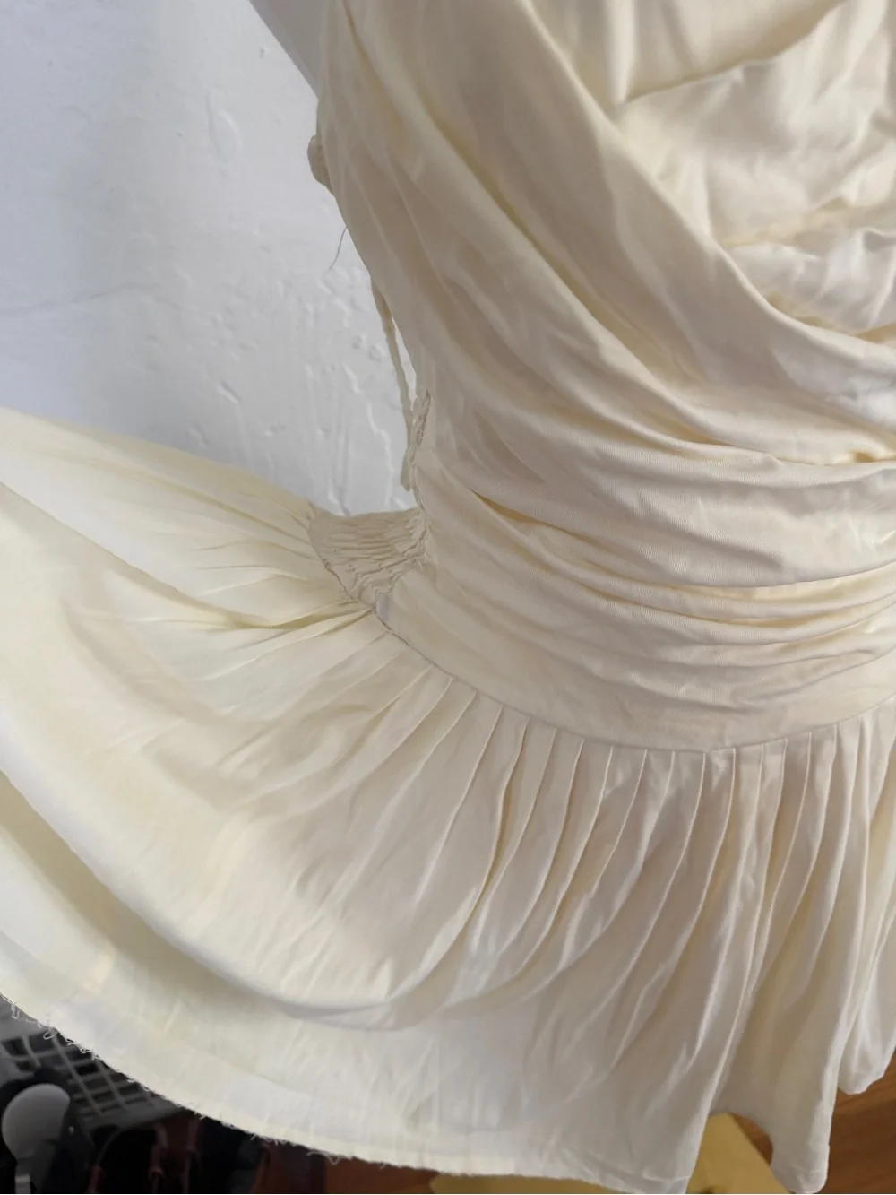 Strap Ruched Cream Swing Dress